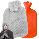 Guminis termoforas su pilku megztinio tipo užvalkalu, 2l, 34cm x 19cm