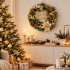 Kalėdinis dekoratyvinis vainikas su auksinėmis puošmenomis ir užrašu „Merry Christmas“, 40 cm