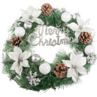 Kalėdinis dekoratyvinis vainikas su kankorėžiais ir užrašu Merry Christmas, 40 cm