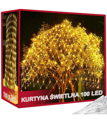 LED šviečianti tinklinė užuolaida, 100 LED, šiltai balta, skirta laukui, 1 × 2 m