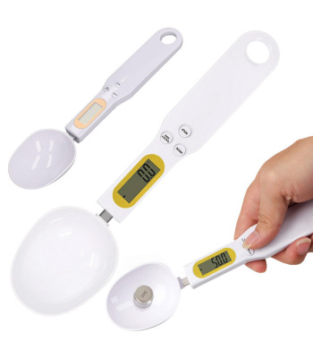 Elektroninės virtuvinės svarstyklės-šaukštas su LCD ekranu, baltos, 500 g