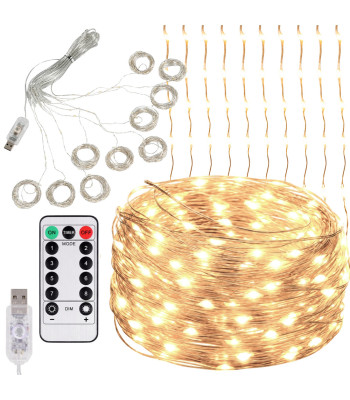 LED šviesos užuolaida su pulteliu, USB, šiltai balta, 300 LED, 3 m