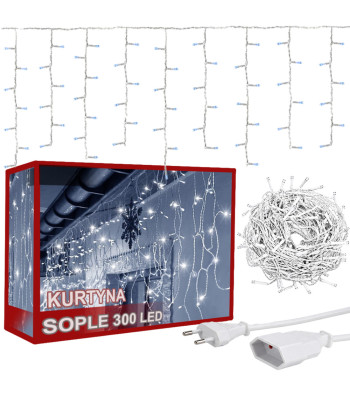 LED šviesos užuolaida „varvekliai“, šaltai balta, 300 LED, 10 m