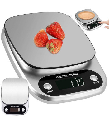 Elektroninės virtuvinės svarstyklės su LCD ekranu, sidabrinės, 3 kg, 0,1 g