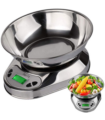 Elektroninės virtuvinės svarstyklės su metaliniu dubeniu, 5 kg / 1 g