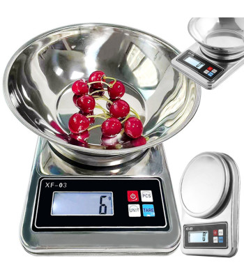 Elektroninės virtuvinės svarstyklės su metaliniu dubeniu, 5 kg / 1 g