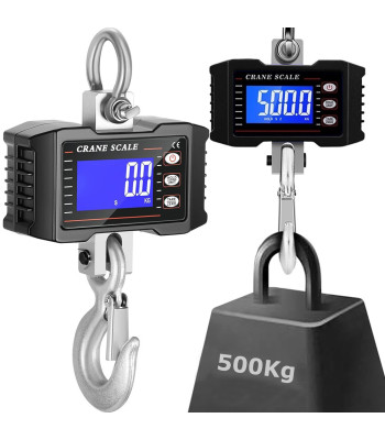 Akumuliatorinės pakabinamos kablinės svarstyklės su LCD ekranu, 500 kg