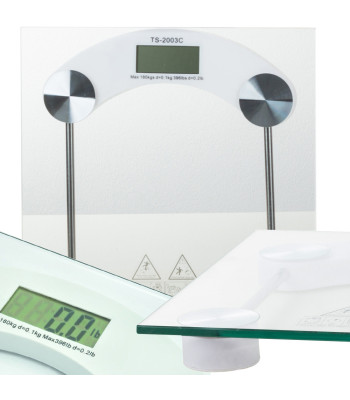 Elektroninės stiklinės vonios svarstyklės su LCD ekranu, skaidrios, iki 180 kg, 30 × 30 × 2,5 cm