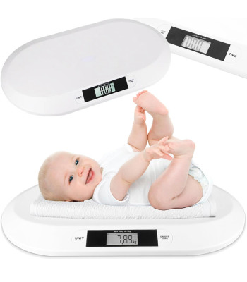 Elektroninės kūdikių svarstyklės, baltos, iki 20 kg, 10 g tikslumu, 55 × 32 × 3 cm