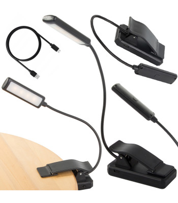 Juoda USB įkraunama skaitymo lemputė su segtuku, 9 LED