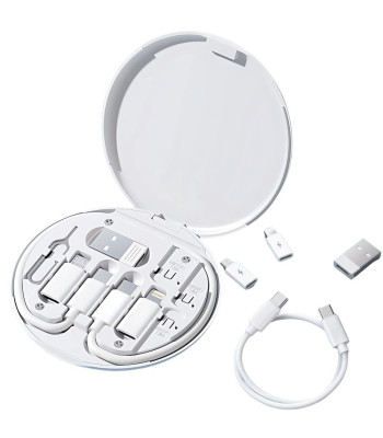 Adapterių rinkinys telefonui su dėklu, USB-C, micro USB, USB-A ir Lightning adapteriais bei SIM kortelių išėmimo įrankiu, 5 viename