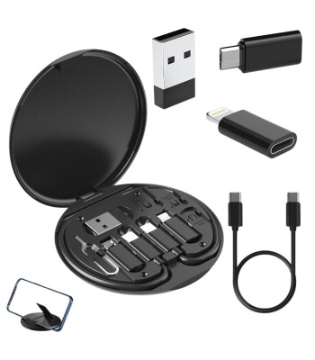 Adapterių rinkinys telefonui su dėklu, USB-C, micro USB, USB-A ir Lightning jungtimis, 5 viename, 82,5 mm × 10 mm