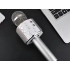 Belaidis apvalus karaoke mikrofonas su Bluetooth garsiakalbiu ir dėklu, sidabrinis