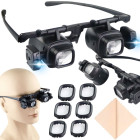 Laikrodininko didinamieji akiniai su 2 LED lemputėmis, 2x, 6x, 8x, 12x, 24x