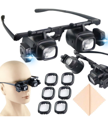 Laikrodininko didinamieji akiniai su 2 LED lemputėmis, 2x, 6x, 8x, 12x, 24x