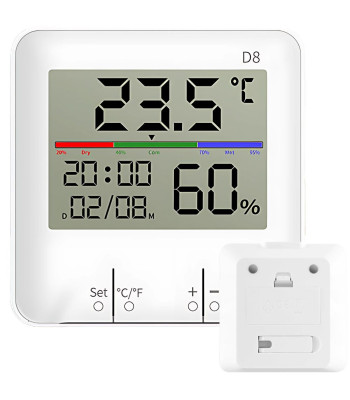 Vidaus orų stotelė su LCD ekranu, termometru, higrometru ir laikrodžiu, 9 × 9 × 2,5 cm
