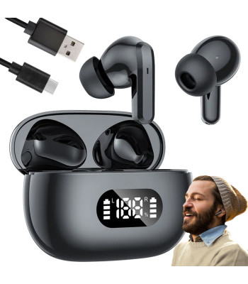 Belaidės į ausis įstatomos „Bluetooth“ ausinės su įkrovimo dėklu, LED ekranu ir mikrofonu F05