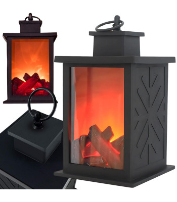 Dekoratyvinis LED žibintas su judančios liepsnos efektu, juodas, 22cm x 14cm x 14cm
