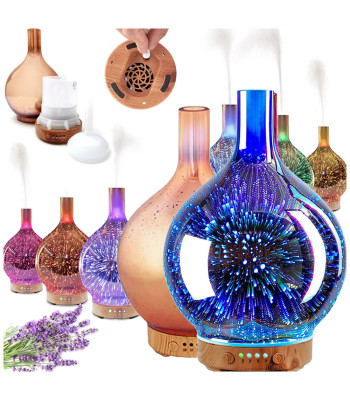 Oro drėkintuvas ir aromaterapinis kvapų difuzorius su naktine lempa, 3D RGB, 120 ml, 24 cm