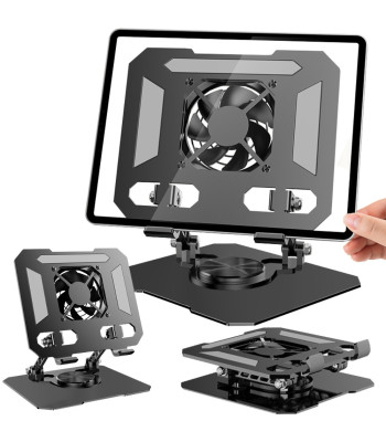 Reguliuojamas metalinis stovas planšetei su USB ventiliatoriumi, 4–16 colių
