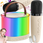 Karaoke rinkinys su 2 belaidžiais mikrofonais ir nešiojamąja „Bluetooth“ kolonėle su RGB apšvietimu – K52