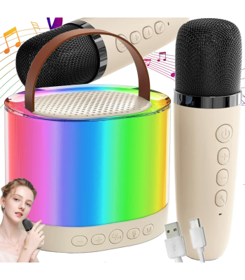 Karaoke rinkinys su 2 belaidžiais mikrofonais ir nešiojamąja „Bluetooth“ kolonėle su RGB apšvietimu – K52