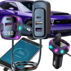 Automobilinis Bluetooth FM siųstuvas ir įkroviklis su USB ir USB-C jungtimis, Bluetooth 5.0, 12–24 V