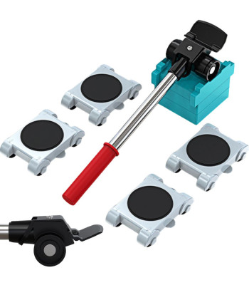 Baldų perkėlimo rinkinys su kėlimo svirtimi, ratukinėmis platformėlėmis ir atramomis