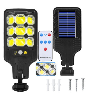 Lauko saulės LED COB šviestuvas su judesio ir sutemų jutikliais bei nuotolinio valdymo pultu, HS-8037-B, 22,5 × 9,5 cm