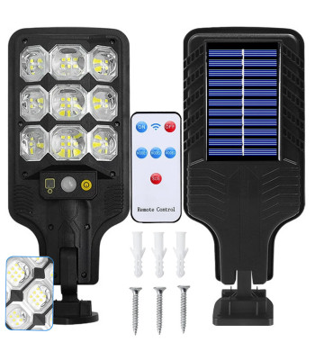 Lauko saulės LED šviestuvas su judesio ir sutemų jutikliais bei nuotolinio valdymo pulteliu, HS-8037-A, 22 cm x 9,5 cm