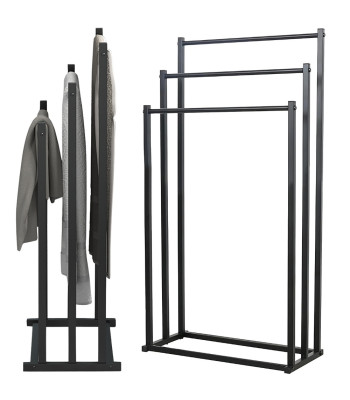 Loft stiliaus metalinis rankšluosčių stovas, juodas, 3 skersiniai, 66 cm / 76 cm / 86 cm