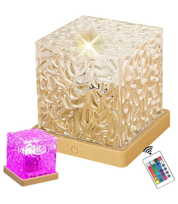 RGB naktinė lempa – krištolo efekto dekoratyvinis kubas su pulteliu, 12cm x 11cm x 11cm