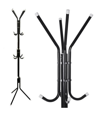 Pastatoma drabužių kabykla su 12 kablių, juoda, 174 cm aukščio, 41 cm pagrindo pločio