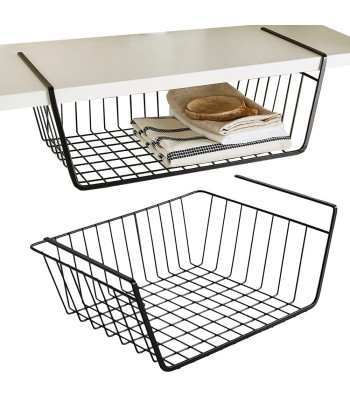 Po lentyna kabinamas metalinis krepšelis-organizatorius, juodas, 31,5 × 25,5 × 24,5 cm