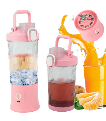 Nešiojamas belaidis USB kokteilių trintuvas su ledo smulkinimo funkcija, rožinis, 600 ml