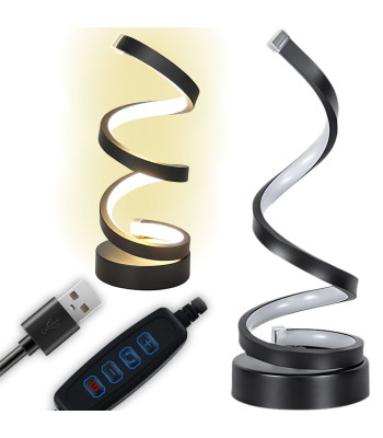 Spiralinė LED stalinė lempa, 3 šviesos spalvos, USB, reguliuojamas ryškumas, 10cm x 25cm