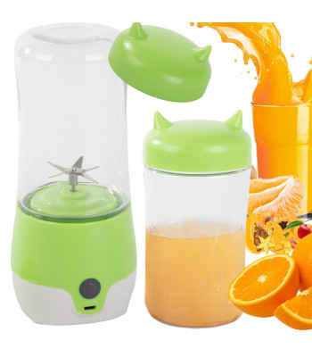Nešiojamas belaidis USB kokteilių trintuvas su dangteliu, žalias, 350 ml