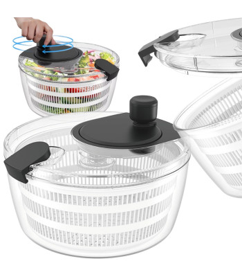 Salotų ir daržovių džiovyklė su sukamuoju mechanizmu, pilka, 4 L, 24,5 × 10,5 cm