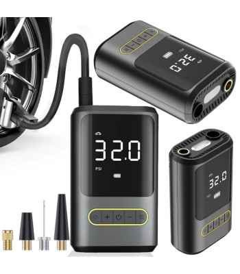 Elektrinė oro pompa-kompresorius dviračiams, automobiliams ir motociklams su LED žibintuvėliu bei LCD ekranu, 10 bar