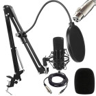 Kondensatorinis studijinis mikrofonas su XLR jungtimi, stovu ir pop filtru