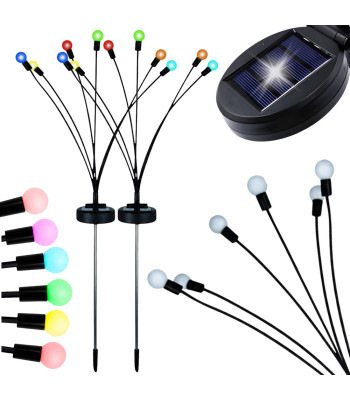 Saulės sodo lemputės su RGB LED rutuliukais, 2 vnt., 70 cm