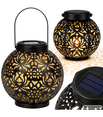 Juodas dekoratyvinis LED saulės žibintas-lampionas, pastatomas arba pakabinamas, 22 cm