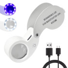 Sulankstomas juvelyrinis didinamasis stiklas su LED ir UV apšvietimu, įkraunamas per USB, 60X