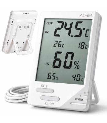 Meteorologinė stotelė su LCD ekranu, termometru, laidiniu zondu, higrometru ir magnetu, vidaus ir lauko