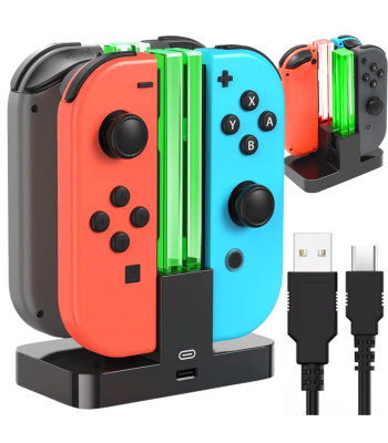 Įkrovimo stotelė keturiems valdikliams su LED indikatoriais, Nintendo Switch Joy-Con