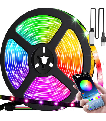RGB LED juosta su „Bluetooth“ valdymu programėle ir nuotolinio valdymo pulteliu, 5 m