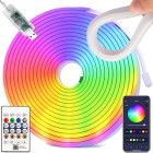 RGB LED neoninė juosta su „Bluetooth“, programėle ir nuotolinio valdymo pulteliu, lanksti, atspari drėgmei, 5 m