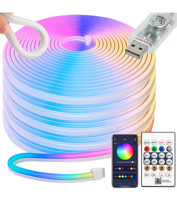 Neoninė RGB LED juosta su Bluetooth valdymu ir nuotolinio valdymo pultu, 10 m