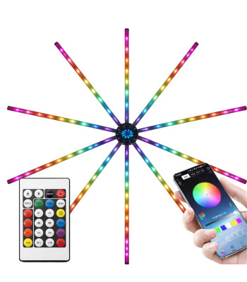 RGB LED dekoratyvinė „fejerverkų“ lempa su programėle ir nuotolinio valdymo pulteliu, lipni