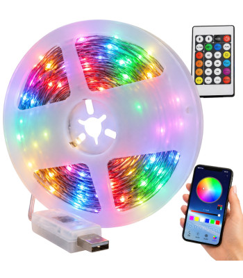 RGB LED juosta, valdoma „Bluetooth“ programėle ir pulteliu, IP65, USB, 10 m